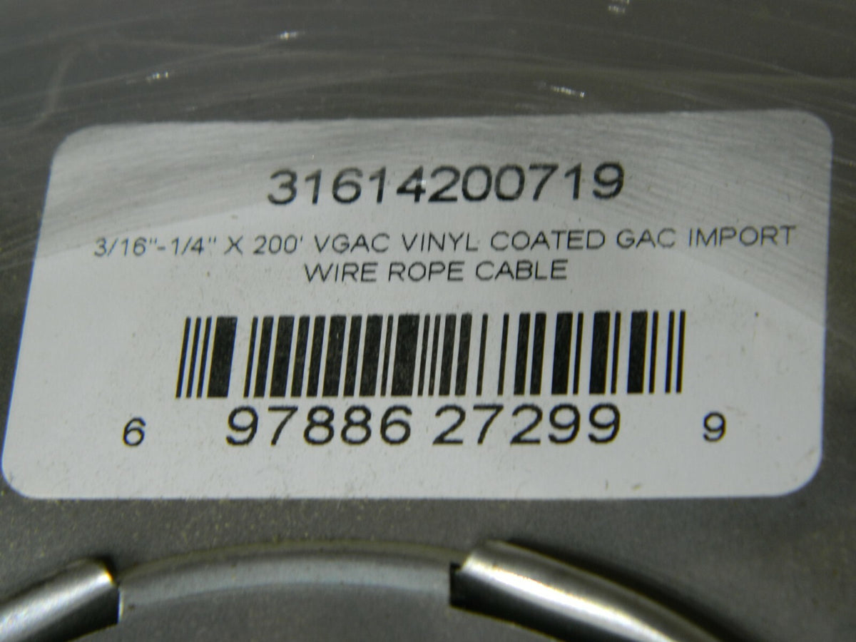 Lift-All Coated Aircraft Cable Wire 1/4" x 3/16" Diam x 200 Ft 3161420