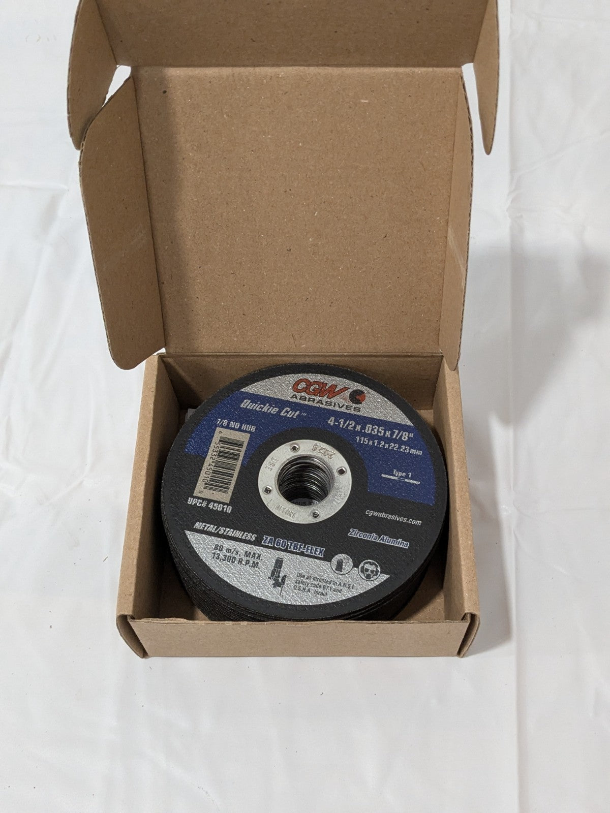 (25) CGW Cutoff Wheel: Type 1, 4-1/2" Dia, 0.0350" Thick, 7/8" Hole 45010