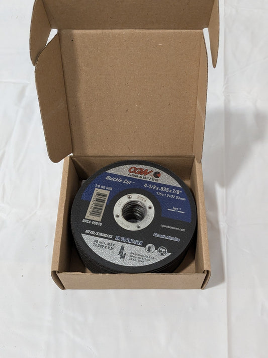 (25) CGW Cutoff Wheel: Type 1, 4-1/2" Dia, 0.0350" Thick, 7/8" Hole 45010