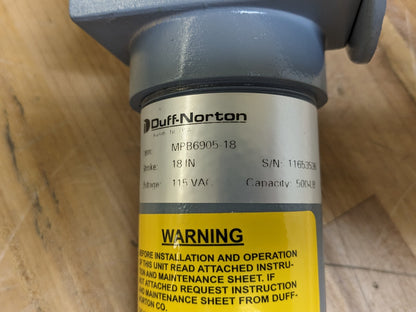 Duff Norton Electromechanical Linear Actuator 115v MPB6905-18 Parts / Repair