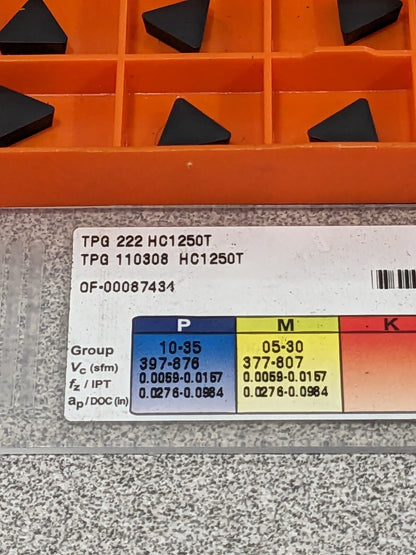 HERTEL Turning Insert: TPG222 HC1250T, Solid Carbide Qty 7 42800482