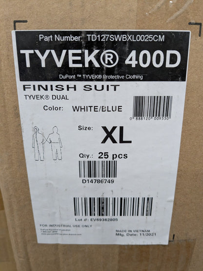 (25) Dupont Disposable Coveralls: Abrasion Protection, Sz XL TD127SWBXL0025CM