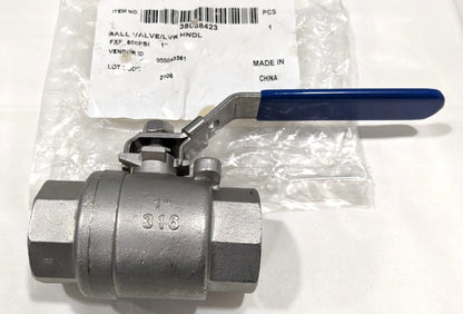 Manual Ball Valve 316 Stainless Steel 1" Pipe FNPT x FNPT  6Q218Q25