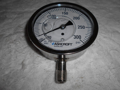 Ashcroft 3-1/2" Dial 1/4 Thread 30-0-300 Scale Range Pressure Gauge 83230