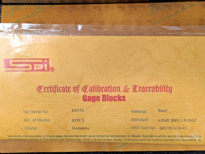 SPI 81 Piece Gage Block Set 0.05 to 4'' Range Economy Grade 30-912-0