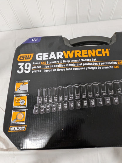 GEARWRENCH 39 Pc 1/2" Drive 6 Point Standard & Deep Impact SAE Socket Set 84947N