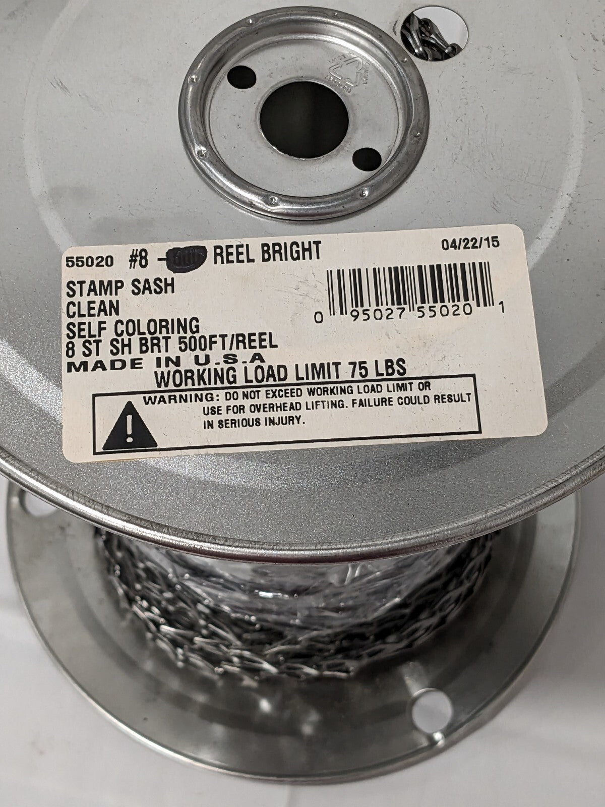 0.035" Diam Steel Sash Chain, #8, 75 Lb Load Limit Approx. 13 LBS 55020