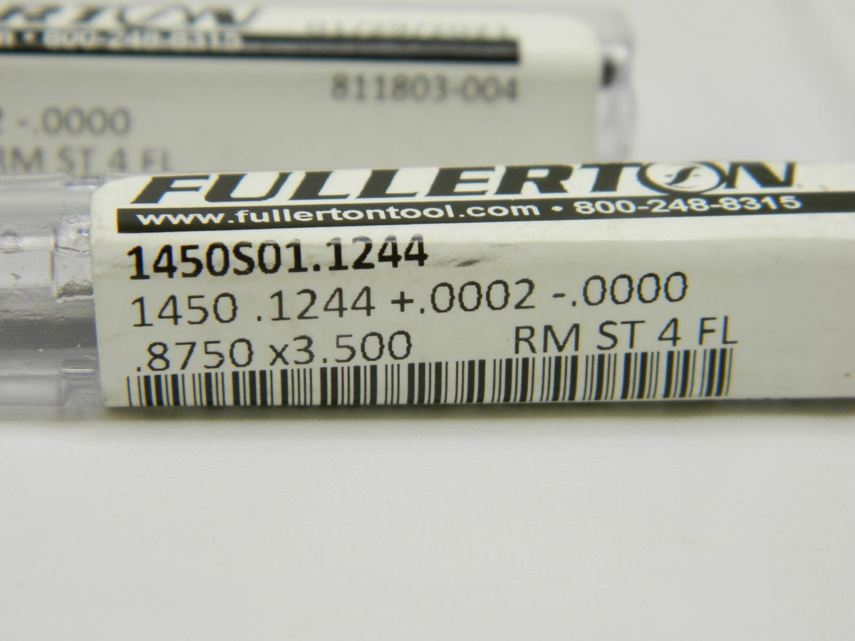 Fullerton Carb Chucking Reamer .1244 Str FL Str Shank 4 FL Qty 2 1450S01 .1244