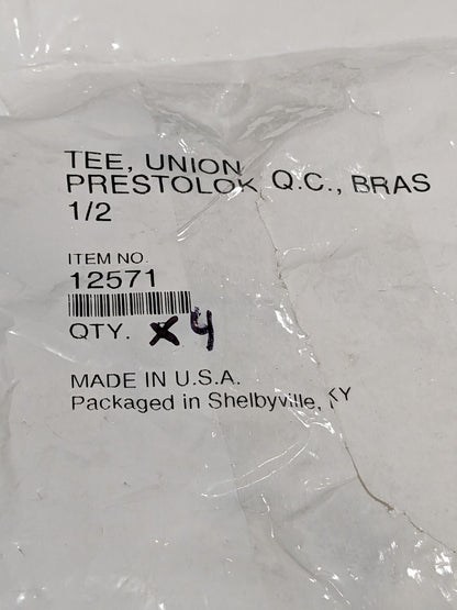 PARKER Push-To-Connect Tube to Tube Tube Fitting: Union Tee, 1/2" OD Qty 4