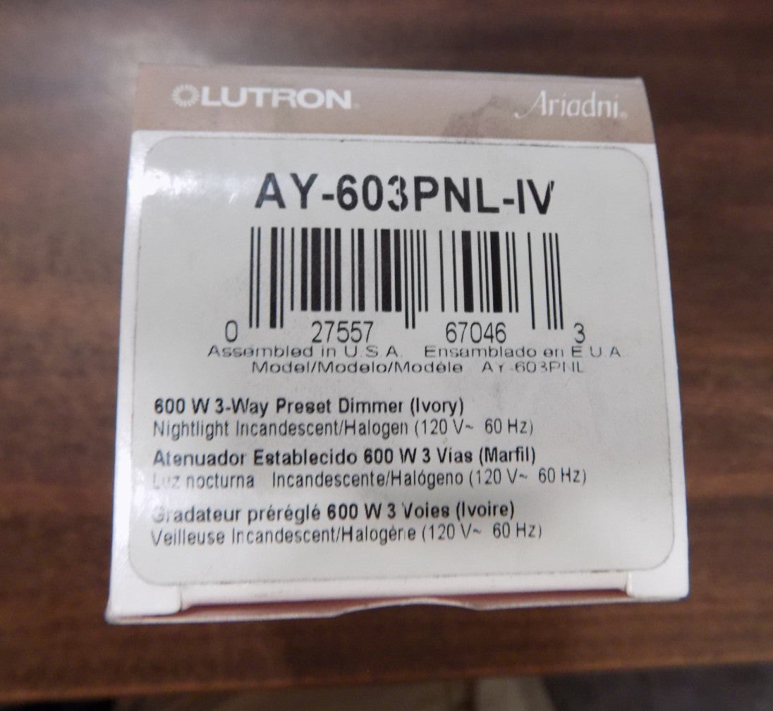 Lutron  3-way Preset On/Off Toggler-Switch Slide Dimmer  AY-603PNL-IV Ivory