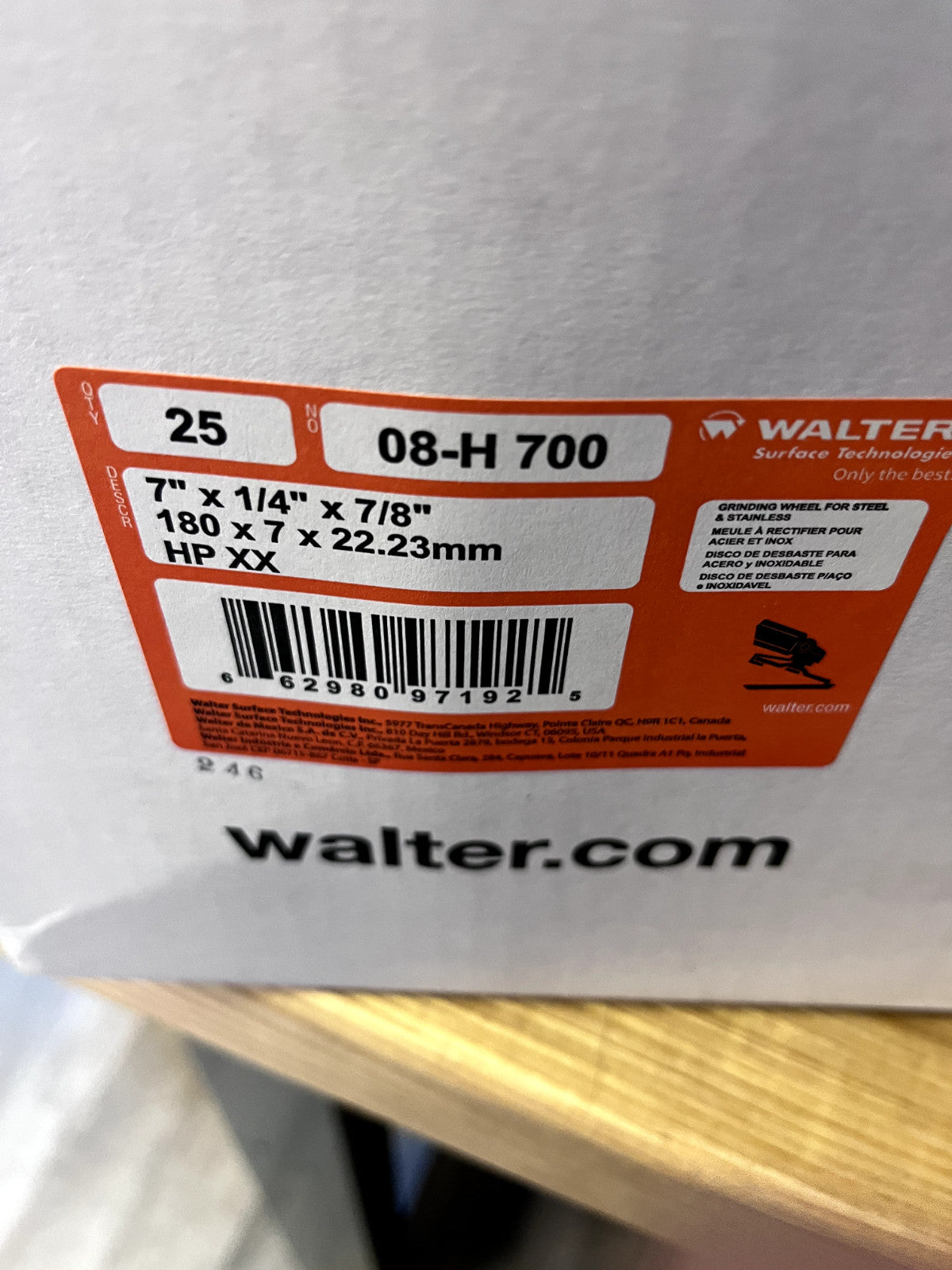 Walter Depressed Center Wheel: Type 27, 7" Dia, Aluminum Oxide QTY 25