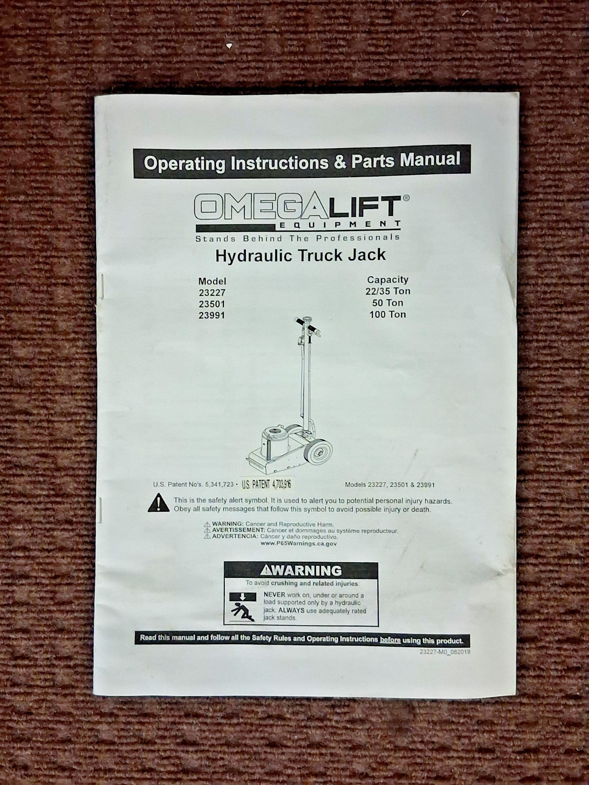 Omega Lift Equipment Dual Stage Air Actuated Truck Jack 35 Ton Capacity 23227