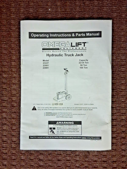 Omega Lift Equipment Dual Stage Air Actuated Truck Jack 35 Ton Capacity 23227