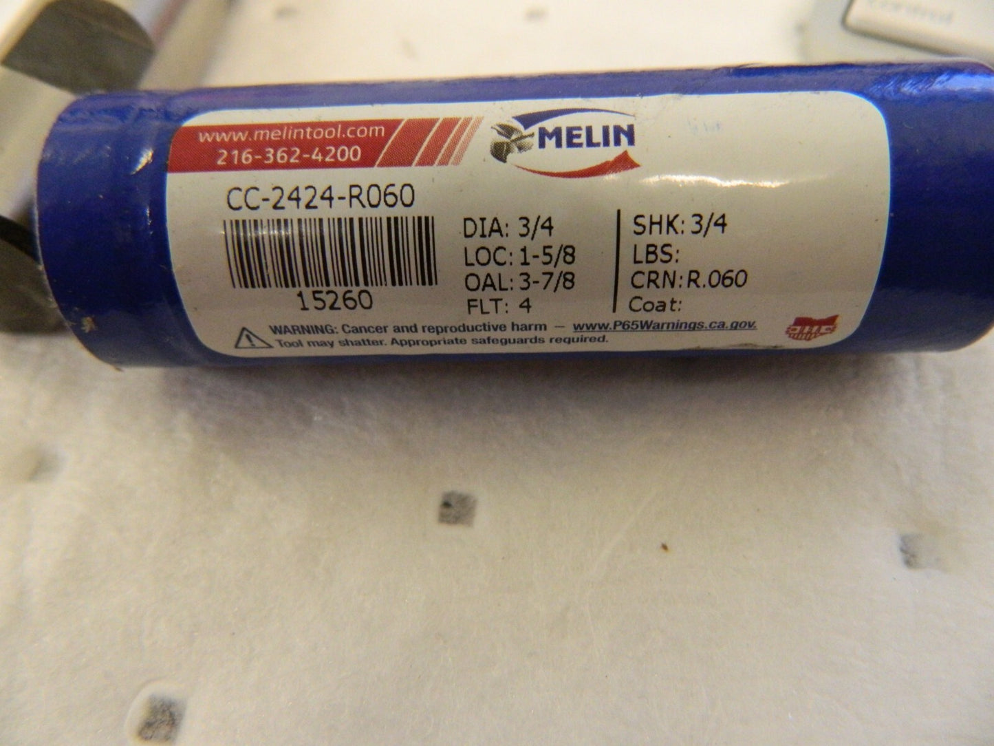 MELIN TOOL Corner Radius End Mill: 3/4" Dia 4 Fl Cobalt 15260