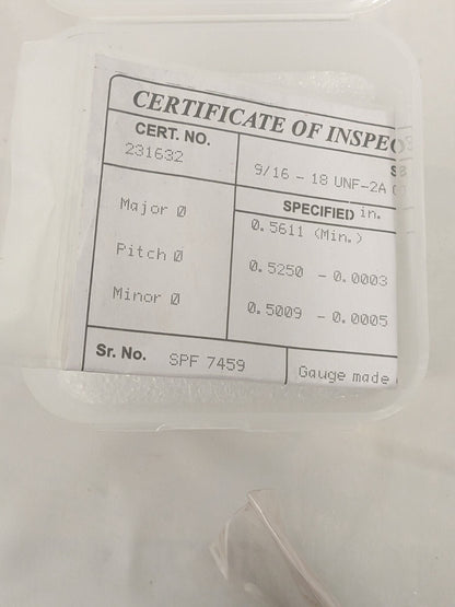 SPI Threaded Ring Gage: 9/16-18 Thread, Class 2A, Go 46553970