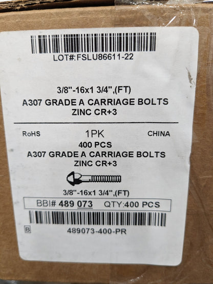 Brighton Carriage Bolt: 3/8-16, 1-3/4" LUH, Square Neck Qty 400 489073PR