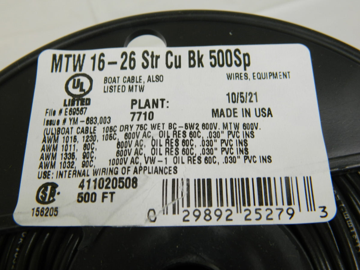 SOUTHWIRE 16 AWG, 26 Strand, Black Machine Tool Wire 500 Ft. Long 411020508