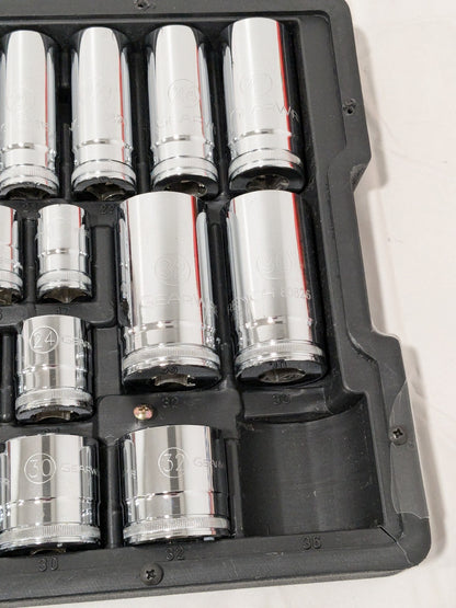 GEARWRENCH Socket Set: Deep Standard, 36 Pc, 1/2" Drive, 9 to 32 mm 80730
