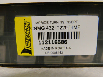 Interstate Carbide Turning Insert CNMG432 IMF IT225T Grade Pack of 10  112116506