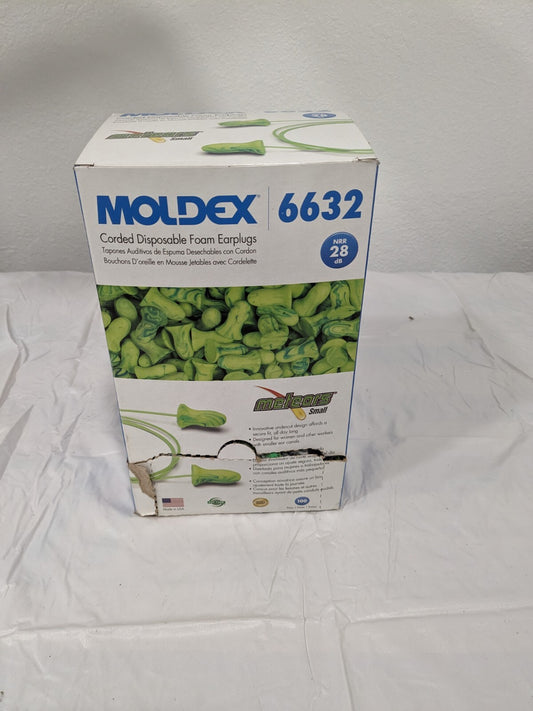 MOLDEX Earplugs: PVC, Bell, Roll Down, Corded Qty 100 Pairs 6632