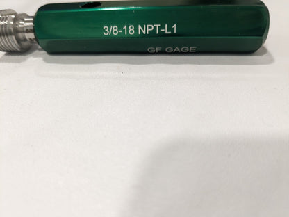 GF GAGE Pipe Thread Plug Gage Tapered 3/8-18 Class L-1 Single End P037518NSE