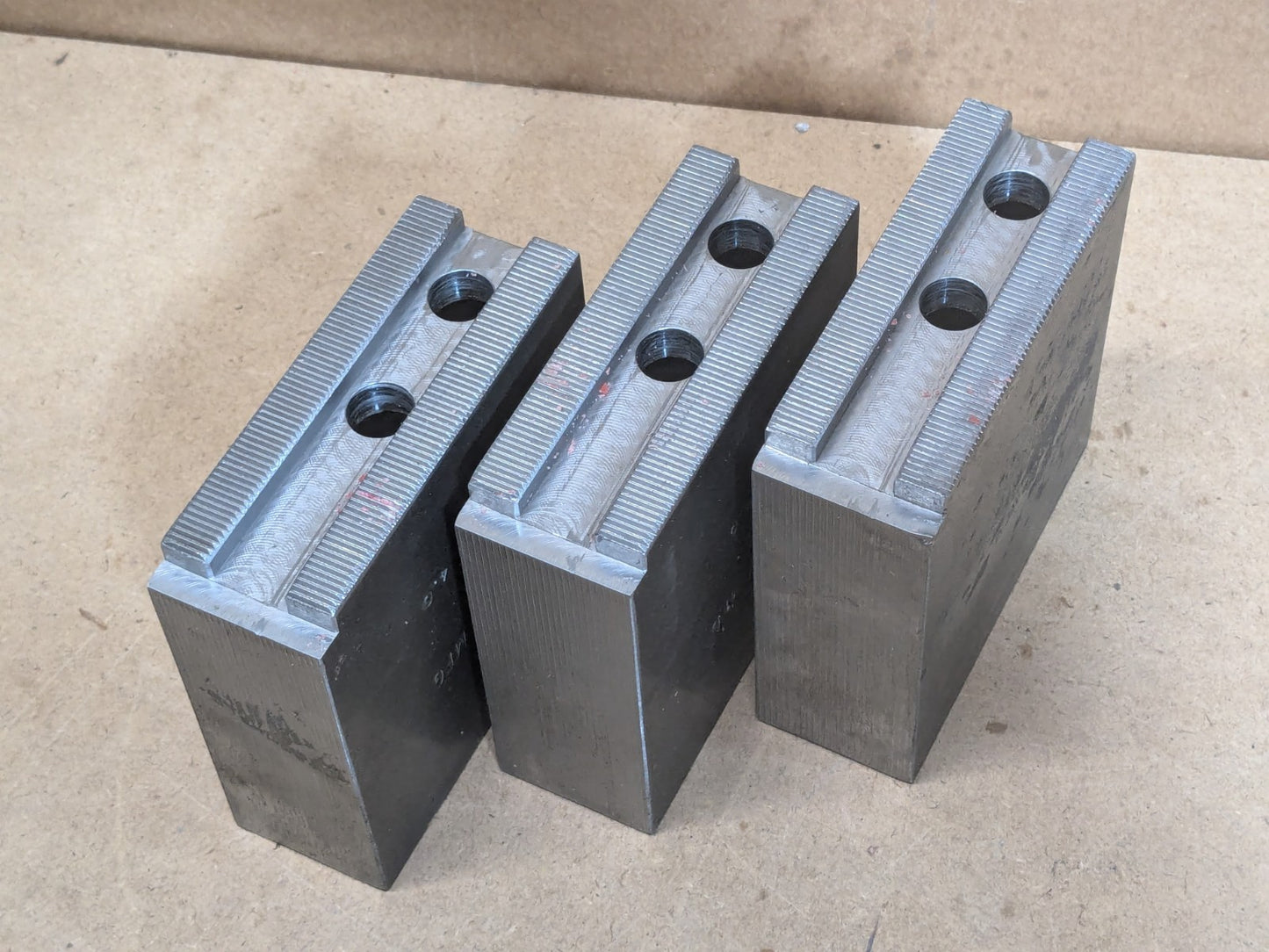 Set of 3 H&R Mfg Square Soft Jaws for 10" Lathe Chucks 1.5mm x 60 Serrated