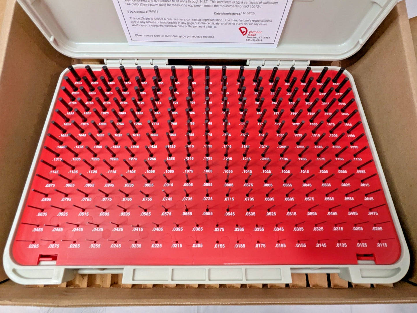 Vermont Gage 240 Piece Plug Gage Set Class ZZ 0.0115 to 0.2505" Range 901400300