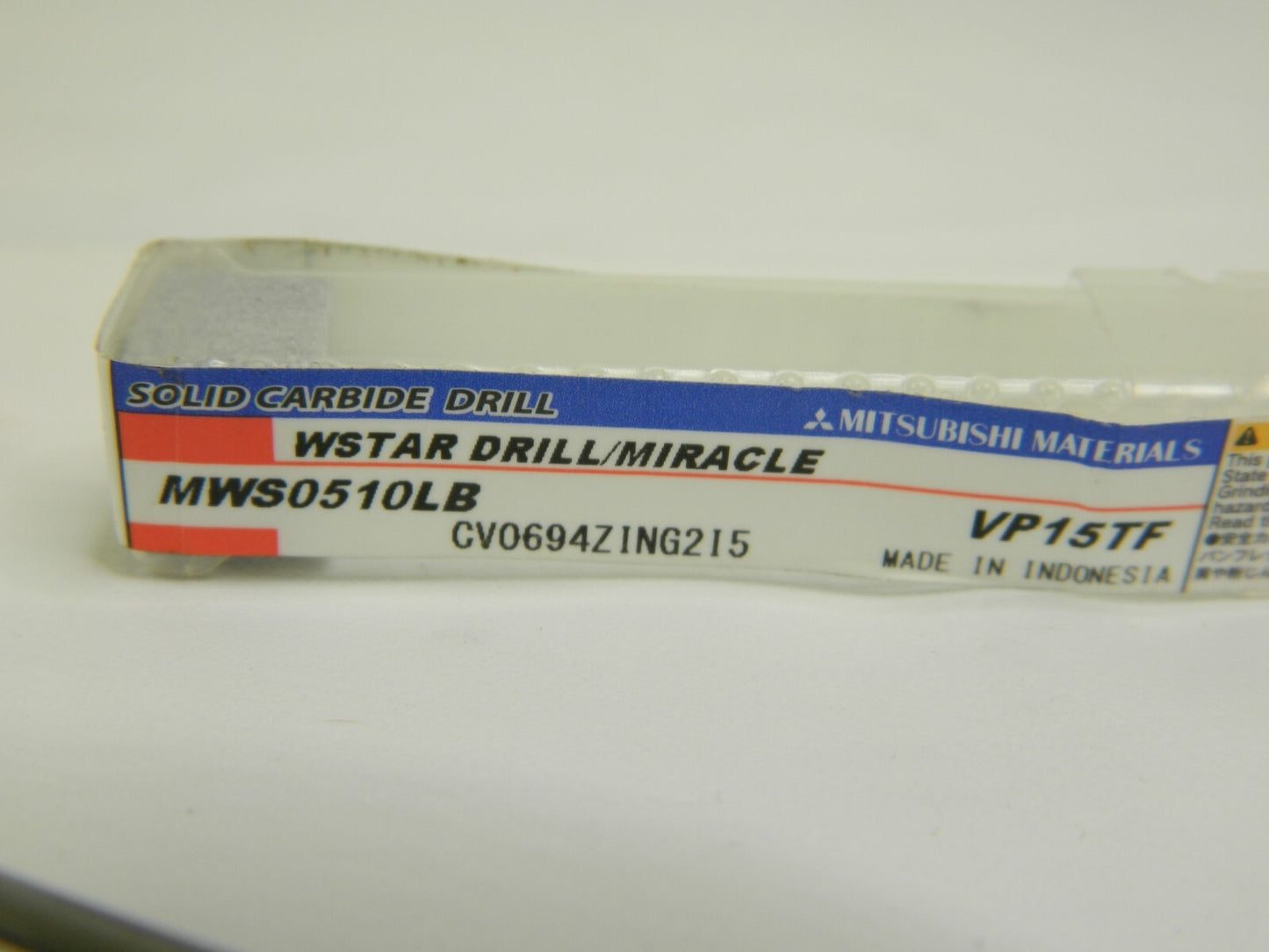 Mitsubishi Carbide Drill 5.1 X 48.9 X 100.9MM 2FL MWS0510LB VP15TF 350545