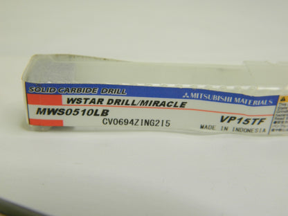 Mitsubishi Carbide Drill 5.1 X 48.9 X 100.9MM 2FL MWS0510LB VP15TF 350545