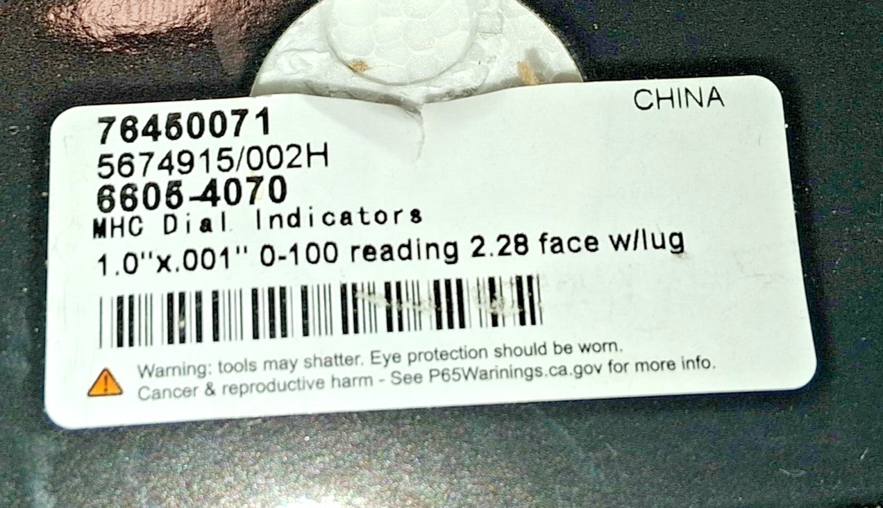 MHC Dial Drop Indicator 1.0000" Max Measurement 0-100 Dial Reading 6605-4070