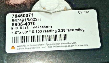 MHC Dial Drop Indicator 1.0000" Max Measurement 0-100 Dial Reading 6605-4070