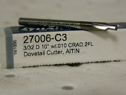Harvey Tool Dovetail Cutter 3/32 D 10º 2 FL 27006-C3