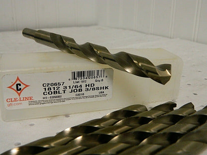 Cle-Line Cobalt Silver Deming & Reduced Shank Drill Bit 31/64" 135° QTY 6 C20657