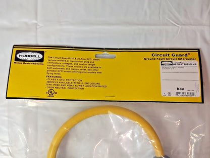 Hubbell GFCI Line Cord Twist-Lock 20A 250V 2FT L6-20 GFPILST20250LKA