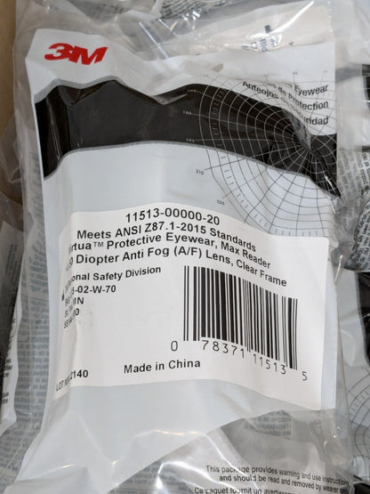 3M Magnifying Safety Glasses: 1.50, Clear Lenses Box of 20 7000127511