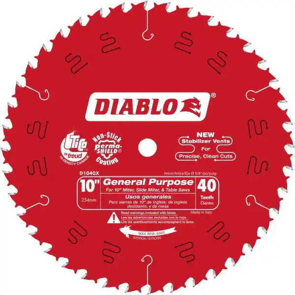 DIABLO 10 Diam, 5/8 Arbor Hole Diam, 40 Tooth Wet & Dry Cut Saw Blade D1040X