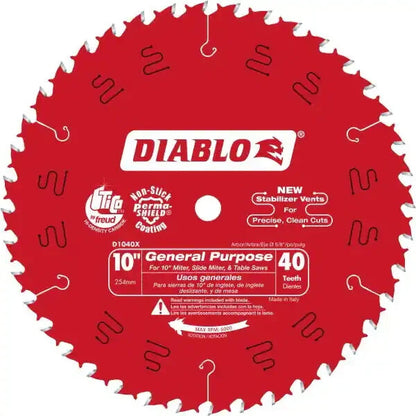 DIABLO 10 Diam, 5/8 Arbor Hole Diam, 40 Tooth Wet & Dry Cut Saw Blade D1040X