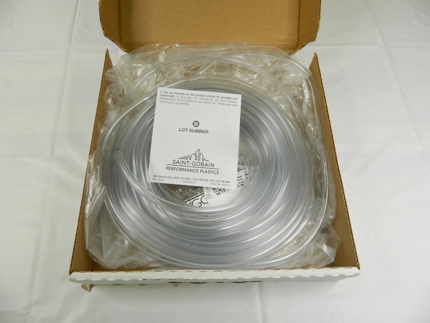 Tygon Tube 3/16" ID x 5/16" OD, 1/16" Wall Thickness, Approx. 50' Long, 547469