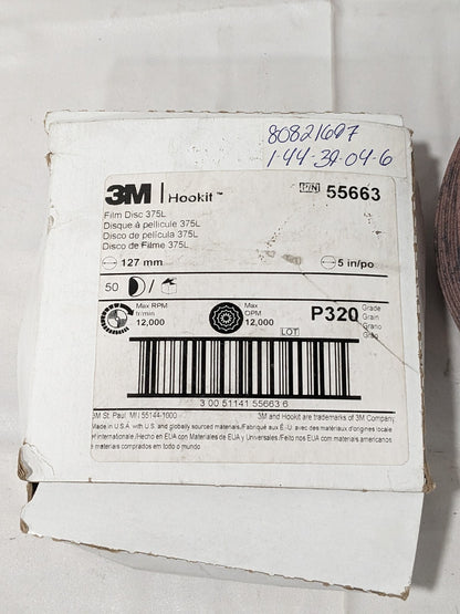 3M Hook & Loop Disc 5" Dia, 320G, Coated, Aluminum Oxide Qty 50 7100106647