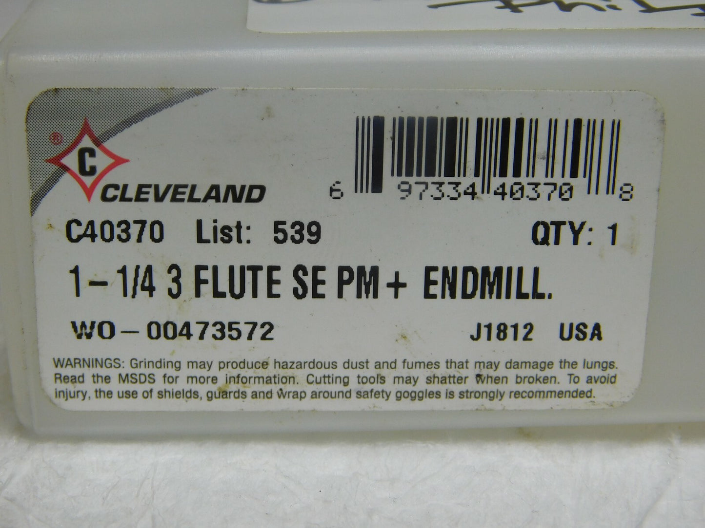 Cleveland PM Plus Center Cut End Mill 1.25 Dia 3Fl 1.25 Shank Dia 4.5L C40370