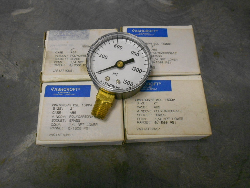 Ashcroft Commercial Pressure Air Gage 1/4" NPT BRASS 1500 Psi  Model #1005P