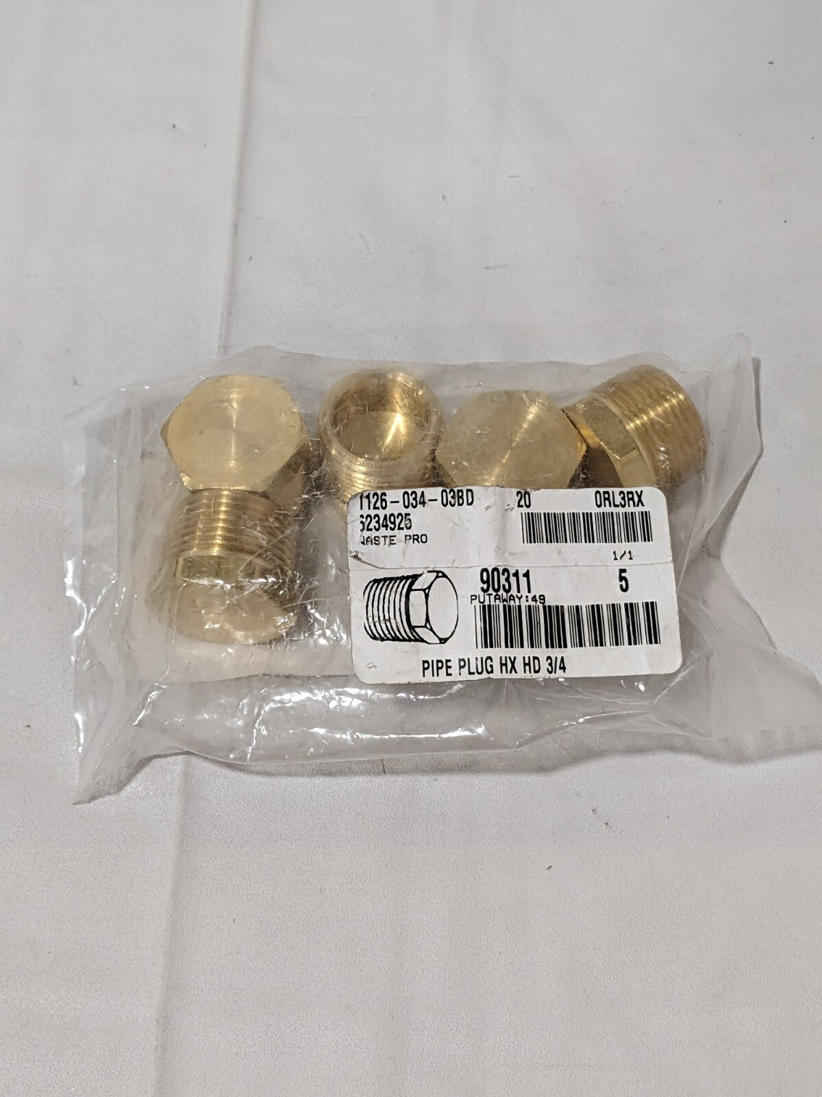 Industrial Pipe Hex Plug: 3/4" Male Thread, MNPTF Qty 5 3152X12