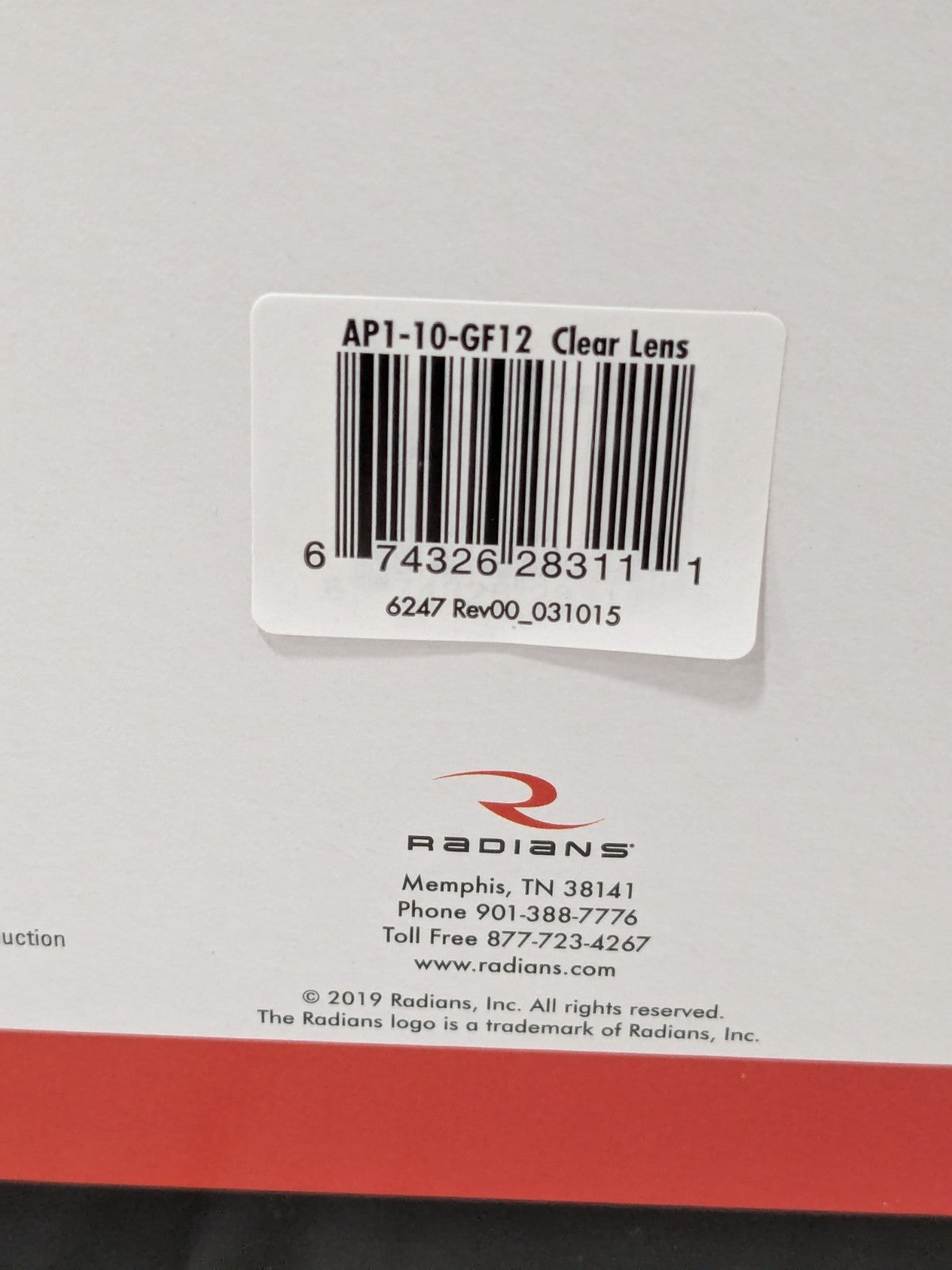 Radians Safety Glasses, Clear Lens, Black Frame Box of 12 AP1-10-GF12