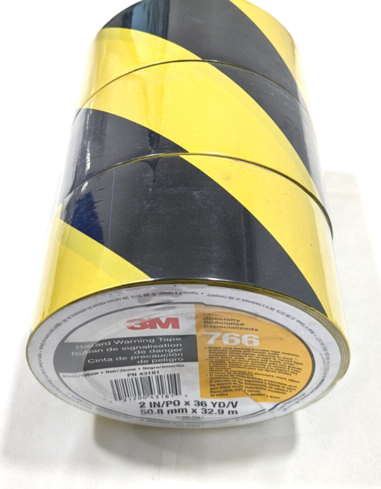 3M Warning Tape 766 Vinyl 2" x 108ft x 5 mil Thick  *QTY 3 Rolls (324')*   43181