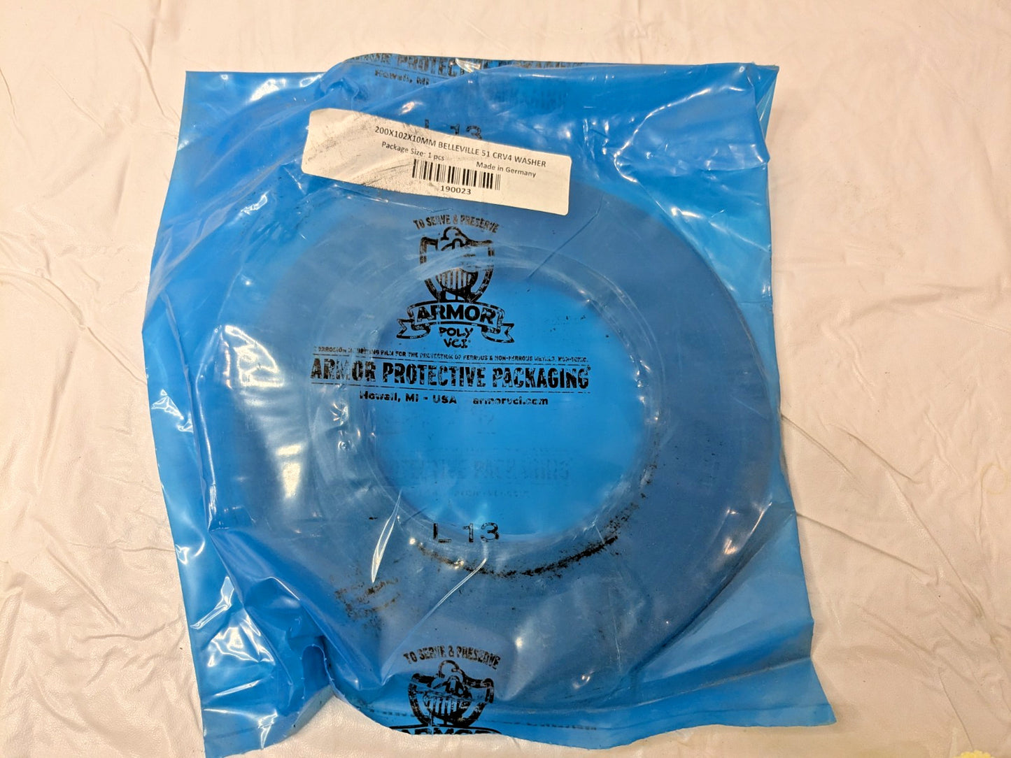Mubea Belleville Disc Spring 51CrV4 102 mm ID X 15.6 mm OAH X 200 mm OD 190023