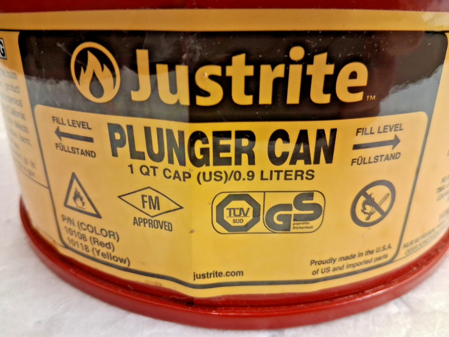 Justrite Steel Plunger Can 1 Quart 5-5/8" High x 7-1/4" Dia 10108