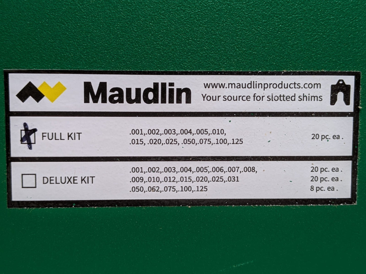 Maudlin 260 Pc. Slotted Shim Kit SS 5" x 5" x 0.001" - 0.125" Thickness MSD5-FK