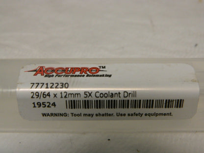 Accupro 29/64" 140° Solid Carbide Jobber Drill 132mm OAL 77712230