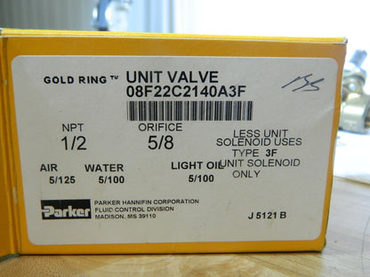 Parker 1/2" Port Brass Two-Way Piloted Diaphragm Solenoid Valve 08F22C2140A