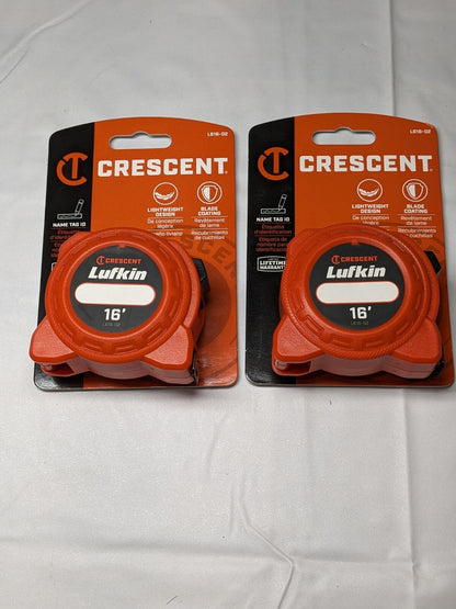 LUFKIN Tape Measure: 16' Long, 3/4" Width, Yellow Blade Qty 2 L616-02